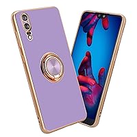 Case Compatible with Huawei P20 in Glossy Light Purple - Gold with Ring - Protective Cover Made of Flexible TPU Silicone, with Camera Protection and Magnetic car Holder