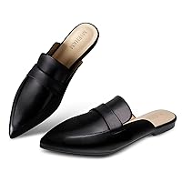 Women's Mules Flats- Classic Pointed Toe Design with Comfortable Fit for Everyday Wear- Penny/Leather Slippers Loafers