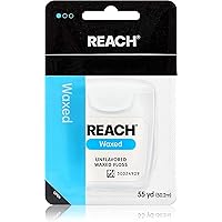 Reach Unflavored Waxed Dental Floss for Oral Care & Removal of Plaque & Food from Teeth & Gum Line, Accepted by The American Dental Association (ADA), Unflavored, 55 yds (Pack of 6)