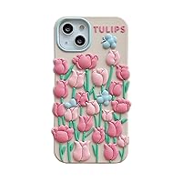 for iPhone 15 Pro Max Tulip Case, Kawaii Phone Cases 3D Silicone Cartoon Case with Keychain Fun Apply to iPhone 15 Pro Max Cute Case Soft Rubber Shockproof Protective Case for Women Girls