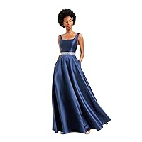 B Darlin Womens Embellished Pocketed Gown Sleeveless Square Neck Full-Length Prom Fit + Flare Dress