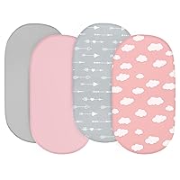 Baby Bassinet Sheets 4 Pack Fit for 4moms MamaRoo Sleep, Regalo Baby Basics Bassinet and Chicco Close to You 3-in-1 Bedside, Ultra Soft & Skin-Friendly, Pink Print