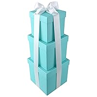 Homeford Nested Square Gift Boxes, Robin's Egg Blue, 5-inch, 6-inch, 7-inch, 3-piece, 1.5-inch White Satin Ribbon