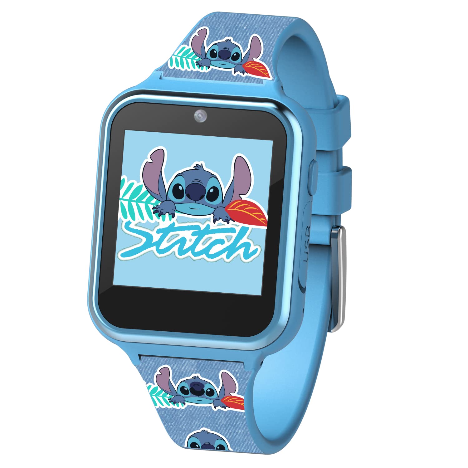 Accutime Kids Disney Lilo & Stitch Blue Educational Learning Touchscreen Smart Watch Toy for Girls, Boys, Toddlers - Selfie Cam, Learning Games, Alarm, Calculator, Pedometer & More (Model: LAS4024AZ)