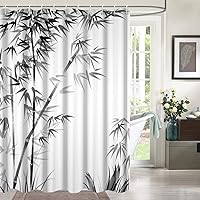 Bamboo Shower Curtain, Aesthetic Ink Bamboo Shower Curtain for Bathroom Waterproof Fabric Black and White Shower Curtain Set with Hooks, 72x72 Inch