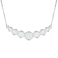 Bling Jewelry Gemstone Statement White Created Opal 9 Multi Round Circle Graduated Collar Necklace For Women Girlfriend .925 Sterling Silver October Birthstone