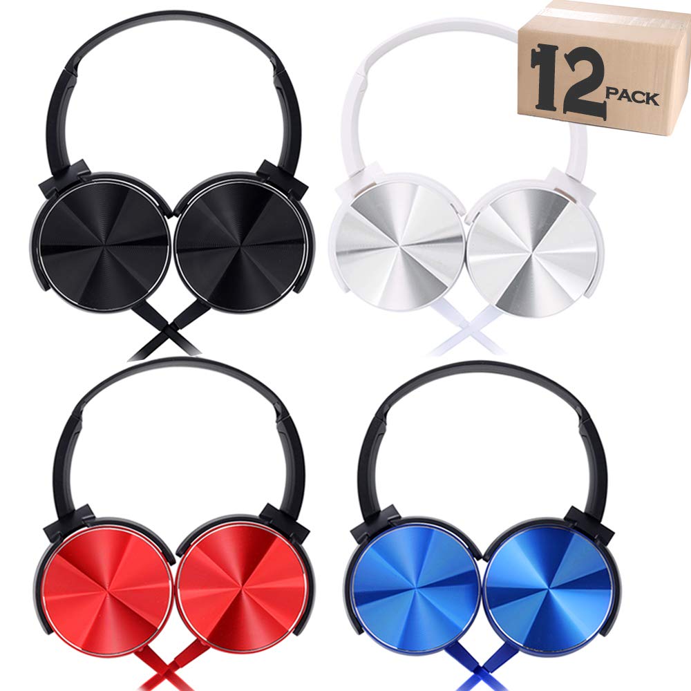 Bulk Headphones with Microphone 12 Pack Multi Colored for Classroom Kids，Wholesale Heavy Duty Wire Headsets with Mic Class Set for School Students ...