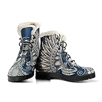 White Phoenix Rising Vegan Leather Boots with Faux Fur Lining