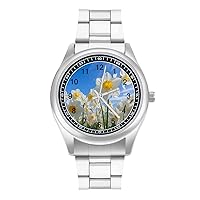 Daffodils White Flowers Watch Fashion Simple Wrist Watch Analog Quartz Unisex Watch for Father