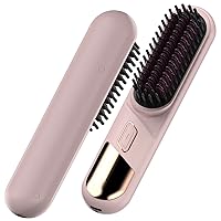 Cordless Straightener Straight Hair Brush, Negative ion Thermal Hair Care Portable Mini Straight Hair Comb, Dual use Straight curl and Smooth Hair Quality, 360 ° Anti Scald, USB Charging (Pink)