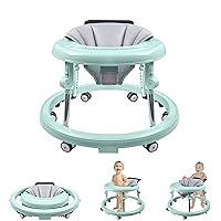 Baby Walker with Wheels, Activity Center with Mute Wheels Anti-Rollover, 5-Position Height Adjustable Foldable Baby Walker for Boys and Girls from 6-18 Months with Footrest