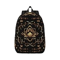 Gold Lotuses Flowers Print Canvas Laptop Backpack Outdoor Casual Travel Bag School Daypack Book Bag For Men Women