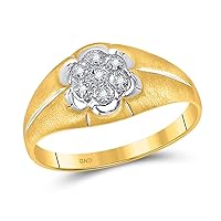 The Diamond Deal 10kt Yellow Gold Mens Round Diamond Matte Flower Cluster Ring .02 Cttw