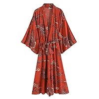 Vintage Floral Print Loose Kimono Beach Cover Ups Long Duster Bohemian Robes Sashes Maxi Hippie Kimono