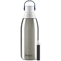 Stainless Steel Premium Filtering Water Bottle, BPA-Free, Reusable, Insulated, Replaces 300 Plastic Water Bottles, Filter Lasts 2 Months or 40 Gallons, Includes 1 Filter, Stainless - 32 oz.