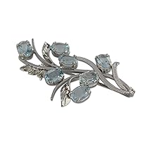 NOVICA Handmade Blue Topaz Floral Brooch Pin 7 Carats .925 Sterling Silver from India Rhodium Plated Serenity Birthstone [1.8 in L x 1.1 in W] 'Blossoming Truth'