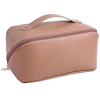 Large Capacity Travel Cosmetic Bag, Upgrade Makeup Bag Multifunctional Storage Cosmetic Travel Bag Waterproof Portable Leather Make Up Bag for Women Girls (Naked Pink Upgrade)