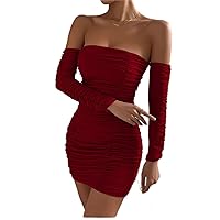 2024 Women's Off Shoulder Ruched Bodycon Dress