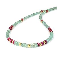 – AAA Quality Emerald And Ruby Precious Healing Gemstones Beads 4MM Necklace For Women With 925 Silver Yellow Gold Plating Chain (50CM)