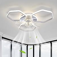 YFouCnd I White Ceiling Fan with Lighting and Remote Control Bedroom, LED Dimmable Lamp with Fan Lounge Reversible 6 Gang Living Room Ceiling Light with Fan Quiet 60 cm