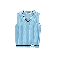 Kids Boys Girls School Uniform Cotton Knit Sweater Vest V-Neck Solid Color Pullover Vest Autumn Casual Waistcoat