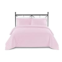 3-Piece Oversized Quilted Bedspread Coverlet Set, Standard 100 by Oeko-Tex - Weave/Baby Pink, King/California King