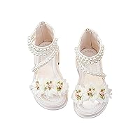 Girls Sandals with Pearls Flowers Leather Shoes Sandals for Little Girls Baby Casual Shoes for Little Girls Infant Toddler Slippers