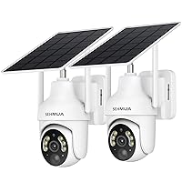 2K Solar Security Cameras Wireless Outdoor, 2 Pack 360° View Pan/Tilt WiFi Security Camera Outside with Color Night Vision,Easy to Install, PIR Alarm, 2-Way Audio, Cloud/SD Storage