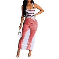 Womens Sexy Sleeveless O Neck Stripes Body Printed Slim Fit Bodycon Party Clubwear Dress