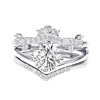 3pcs Open Crown Wedding Bands Halo Solitaire Engagement Rings for Women Anniversary Promise Ring Bridal Sets with Cubic Zirconia Adjustable Size 5-11