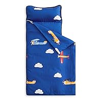 Wake In Cloud - Extra Long Nap Mat with Removable Pillow for Kids Toddler Boys Girls Daycare Preschool Kindergarten Sleeping Bag, Aircrafts Airplanes Clouds Sky Printed on Blue, 100% Soft Microfiber