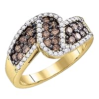 The Diamond Deal 10kt Yellow Gold Womens Round Brown Diamond Band Ring 1.00 Cttw