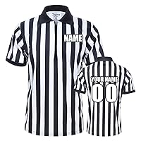 TopTie Men's Pro-Style Referee Shirt with Zipper Personalized with Names, Numbers and Personalized Messages