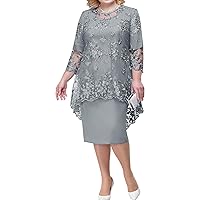 FEESHOW Womens 2pcs Elegant Plus Size Dress Set Mother of The Bride Dress Embroidery Lace Cover Up Evening Cocktail