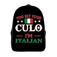 Culo I'm Italian 16 Inch Backpack Adjustable Strap Daypack Double Shoulder Backpack Business Laptop Backpack for Hiking Travel
