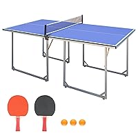Foldable Table Tennis Table, Mid-Size 6' x 3' Table Tennis Table with 2 Paddles, Game Net and 3 Balls, Compact for Space Saver, Portable Junior Teenagers Ping Pong Table