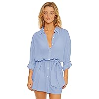 Gauzy Button Front Collared Shirtdress Cover-Up Coastline LG