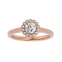 Certified 14K Gold Ring in Round Cut Moissanite Diamond (0.53 ct) Round Cut Natural Diamond (0.07 ct) With White/Yellow/Rose Gold Engagement Ring For Women