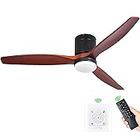 YITAHOME 60 Inch Low Profile Ceiling Fan with Lights Remote, Wall Control, Flush Mount Fan Light with Quiet Reversible DC Motor, 3 Colors Adjustable, 6 Speed, for Outdoor/Indoor - Black & Walnut