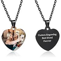 Personalized Heart-Shaped Pendant Engraving/Name/Text/Date/Colored Picture, Engraved Photo Necklace for Couples Men Women Bridesmaid Gifts Stainless Steel Lovers Jewelry