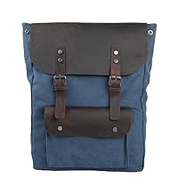 Backpack for Men Flap Leather Bag Handheld Hanging Waterproof Wear-Resistant Adjustable 14 IN Laptop Travel Large/Blue