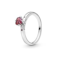 Pandora You & Me Sparkling Red Heart Ring - Sterling Silver Ring for Women - Layering or Stackable Ring - Gift for Her - Sterling Silver with Red Cubic Zirconia - Size 7.5