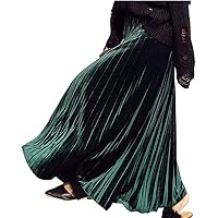 ebossy Women's Fall Winter High Wasit Ankle Length Velvet Maxi Long Pleated Skirt