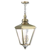 Livex 2035-01 Transitional Three Light Outdoor Pendant from Cambridge Collection Finish, 10.63 inches, Antique Brass