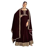 Plain Velvet Royal Anarkali with Embroidery Border Muslim Style Wedding Party Abaya Long sleeve Dress 3435