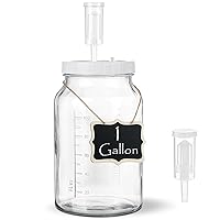 1 Gallon Large Fermentation Jars with Airlocks and Airtight SCREW Lid, Wide Mouth Glass Jars with Scale Mark, Heavy Duty Fermentation Lid with Silicone Gaskets and Seal, Pickle Jars