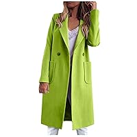 tuduoms Long Wool Coats for Women Fall Winter Pea Coat Double Breasted Trench Coat Winter Mid-Long Blazer Overcoat Jacket