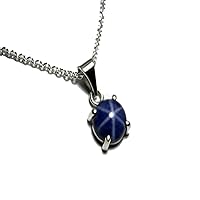 925 Silver Sterling Thailand 6 Rays Beautiful 2-4 Cts Blue Star Sapphire Gemstone Necklace
