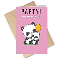 Panda Birthday Greeting Card Cartoon Greeting Cards Anime Invitation Cards Blank Inside with Envelopes for Kids Boy Girl 8 x 5.3 inch (20x13.5cm) (Take Balloons)