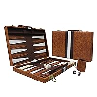 Backgammon Set - 17.5 Inch Backgammon Sets for Adults and Kids, Folding Classic Board Game with Premium Leather Case, Best Strategy and Tip Guide Enclosed (Brown, Large)